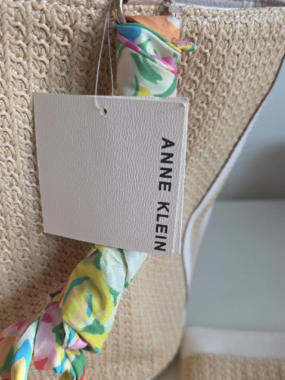 Anne Klein Beige Woven Tote with Floral Pouch and Colorful Scarf